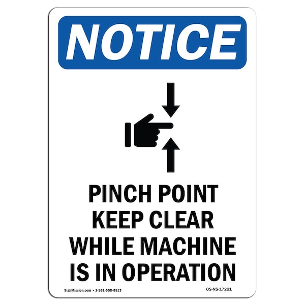 OSHA Sign, Pinch Point Keep Clear With Symbol, 24in X 18in Rigid Plastic, 18" W, 24" L, Portrait